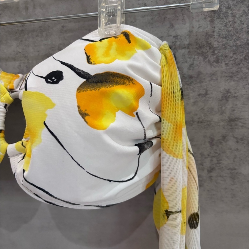 Jantez White and Yellow Floral Design Bandeau Bikini Bathing Suit Top Size 10 - Picture 2 of 13
